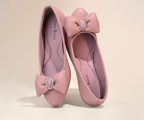 Image of LOUIS STITCH Women's Stylish Bow Ballerina Flats | Premium Closed-Toe Flat Sandals| Comfort Ballerina for Office & Everyday Style| LS-LDCF-010