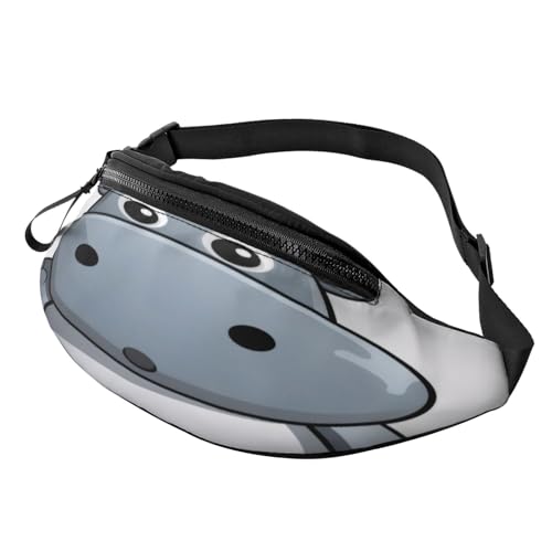 Marsupio grigio con ippopo in stile cartone animato per uomo e donna con jack per cuffie e cintura regolabile per ciclismo corsa jogging viaggi attività allaperto allenamento