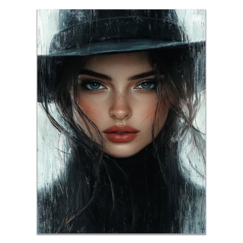 Tableau toile femme pour habiller un mur vide avec une affiche paysage moderne gris foncé