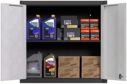 SUXXAN Metal Wall Cabinets for Storage with Lock,Steel Garage Wall Cabinet with 1 Adjustable Shelf and 2 Doors,Garage Cabinet Upper,Wall Mounted Metal Cabinet for Garage Office and Home