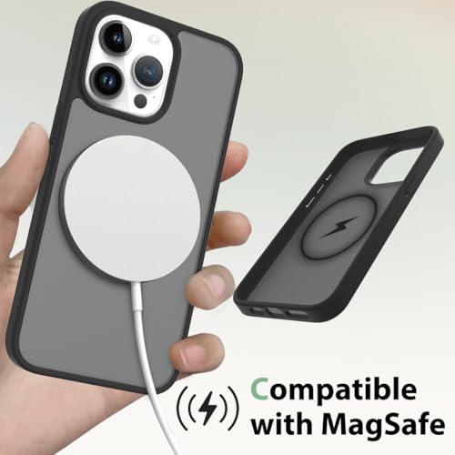 Image of Glassology Silicon Case for iPhone 15 pro Frosted Magnetic Case - Matte Translucent TPU+PC Shockproof & Anti-Scratch Phone Cover with N52 Magnet (Black)