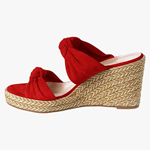 Womens Slip On Espadrilles Wedge Sandals Slides Platform Bow High Heeled Open Toe Summer Dress Mules Shoes #TOP2