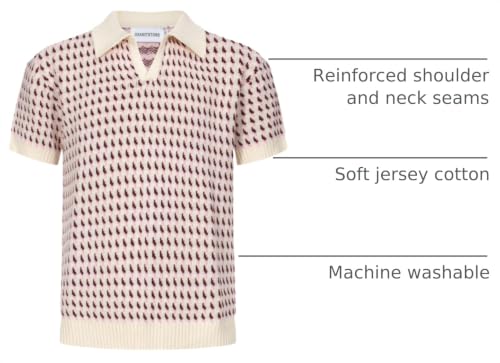 Polo de punto para hombre OXKNIT con panel jacquard, manga corta, estilo retro texturizado y cuello en V miniatura 4