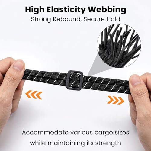 Image of STHIRA 2Pcs Adjustable Motorcycle Bicycle Bungee Cord for Bike Luggage 60 /90cm Elastic Tie Down Straps with Hooks Reflective High Elasticity Webbing Cargo Straps for Motorbike Scooter