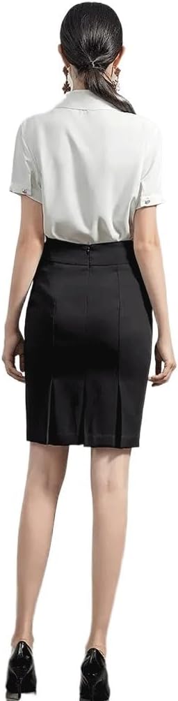 Pleated Twisted Shirt Women White Two Piece Workwear Career Suit Set