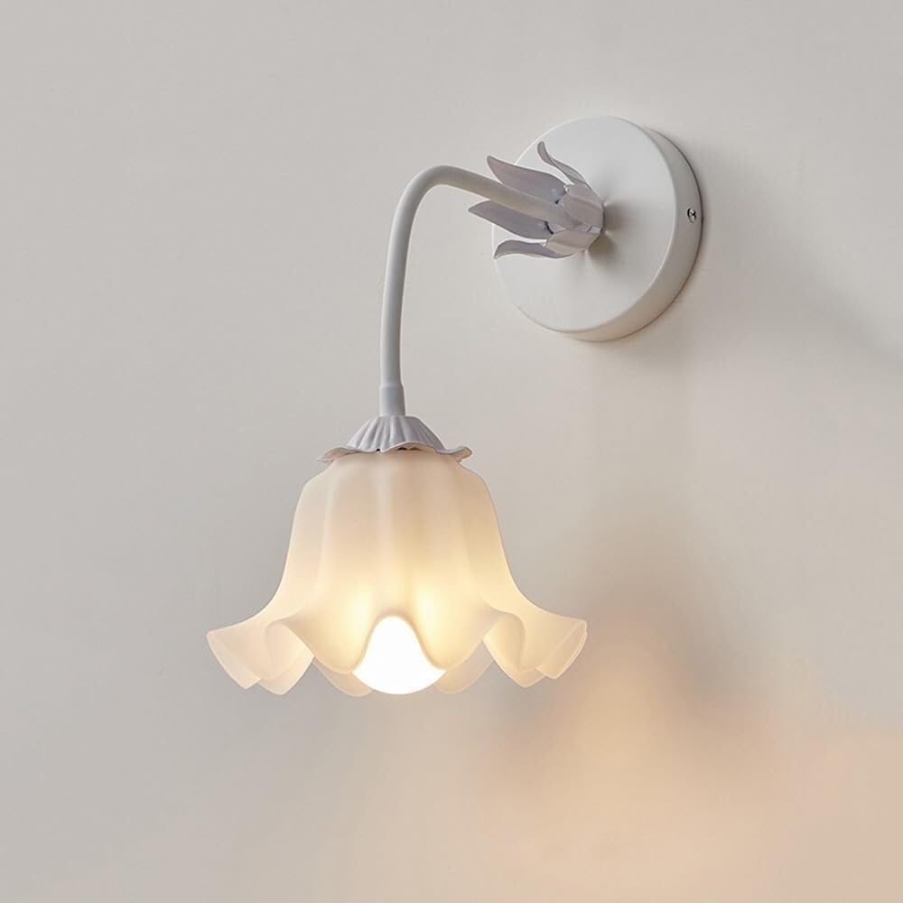 Aplique de Pared para Interiores, Dormitorio, Pasillo, Estilo nórdico Moderno, Cristal opalino, Creativo, Blanco, Flor Verde, lámpara Floral montada, Rosa, para mesita de Noche, sa