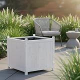 Mucola Blumenkübel Holz Pflanzkasten 50x50 cm Blumentrog Blumentopf Weiß Pflanztopf Blumenkasten für Innen und Außen Pflanztrog Übertopf