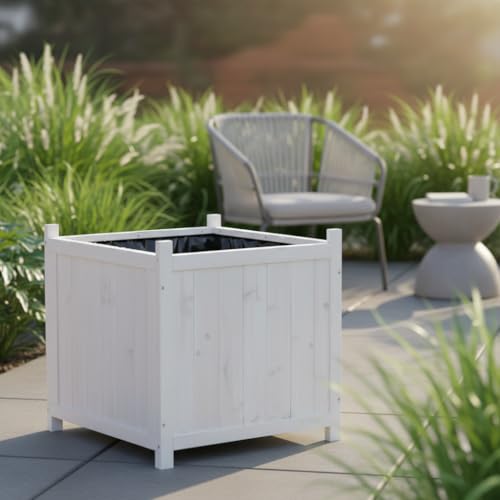 Mucola Blumenkübel Holz Pflanzkasten 50x50 cm Blumentrog Blumentopf Weiß Pflanztopf Blumenkasten für Innen und Außen Pflanztrog Übertopf