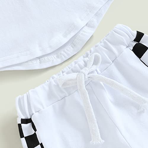 Toddler Baby Boy Summer Clothes Checkerboard Plaid Short Sleeve T-Shirt Elastic Waist Shorts Set 2Pcs Checkered Outfit (A-White, 6-12 Months) #TOP5