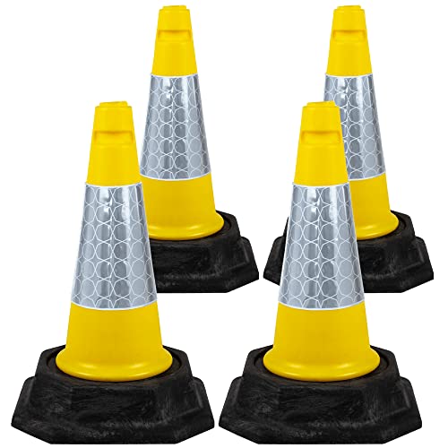 Street Solutions - 4 x Premium Road Traffic Cones 18 (460mm) Self Weighted Safety Cone - 100% Recycled PVC, Heavy Duty, Strong and Durable (Yellow)