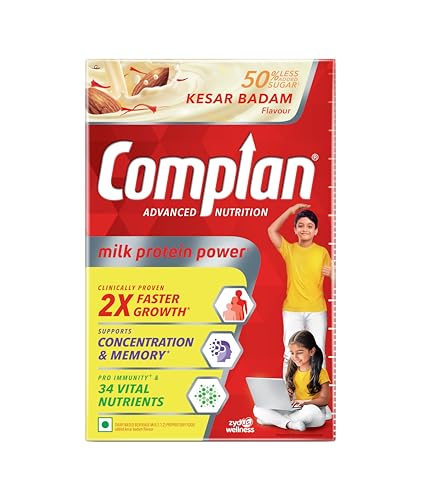 Image of Complan Nutrition Drink Powder for Children, Kesar Badam Flavour, 200 g Carton | Nutrition drink for kids with protein & 34 vital nutrients