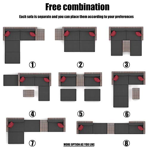 Chinnluu 5 Pieces Outdoor Furniture Patio Rattan Loveseat, All Weather Sectional Pe Sofa Conversation Set With Ottoman Coffee Table, Garden Lawn Pool Backyard,Brown Wicker Black Cushions #TOP5