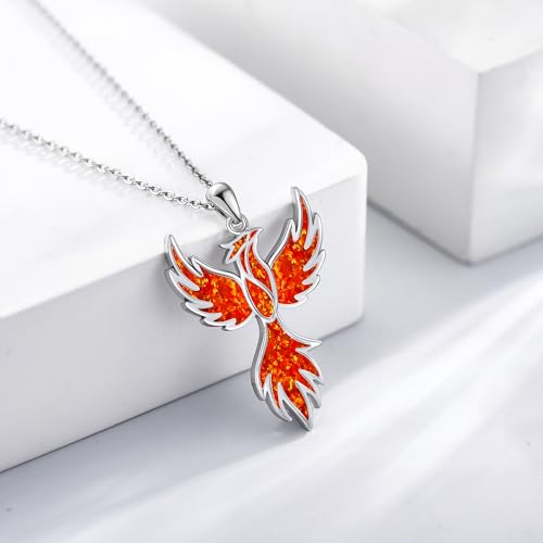 URONE Phoenix Pendant Necklace 925 Sterling Silver Phoenix Opal Necklace Phoenix Jewelry Bird Gifts for Women2