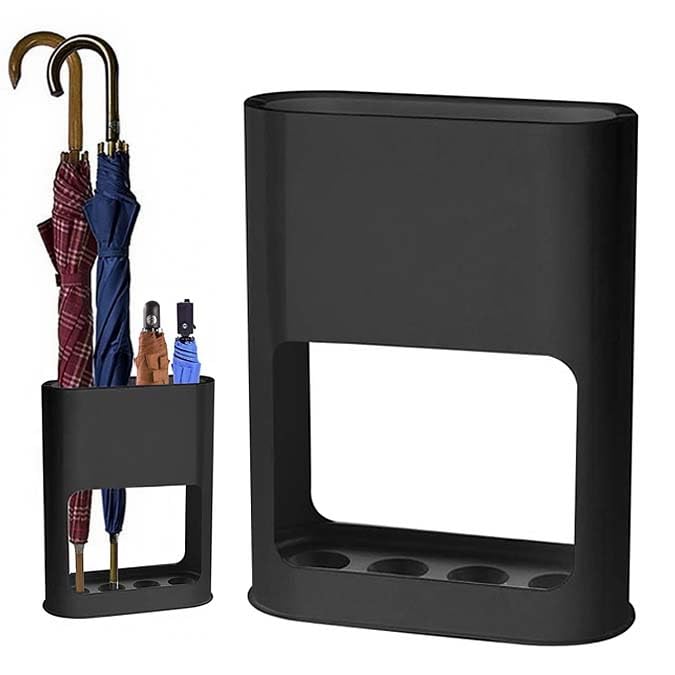Paragüero, paragüero con bandeja de goteo extraíble, 22 x 9 x 28 cm paragüero 4 ranuras, paragüero de entrada, soporte para paraguas de interior para largos y cortos, negro