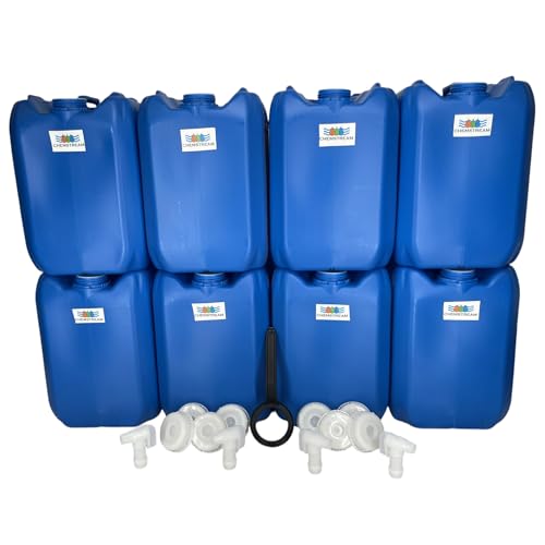 5 Gallon Stackable Emergency Water Storage Container | Beverage Dispenser | Carboy | Jerrican | 70MM Cap with 3/4" punchout for Spigot | 8 Pack | 4 Spigots | 1 Cap Wrench | 40 Gallon Capacity