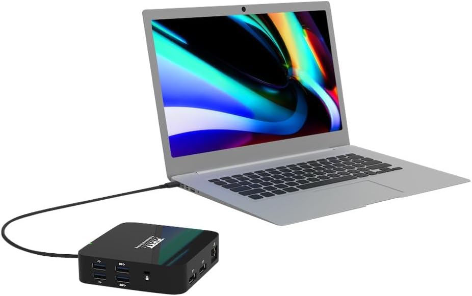 Port Connect Type-C 2 x 4k Display Travel Docking Station. Supports PXE Boot, 85w Power Distribution and Allows Connection of up to 10 Different peripherals.