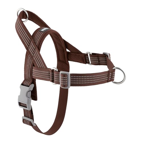 APakBak No Pull Dog Harness with Handle, Adjustable Mesh Padded Reflective Walking Harness with Front Clip for Small Medium Large Dogs – Quick Fit No Escape for Training and Hiking (Chocolate, M)