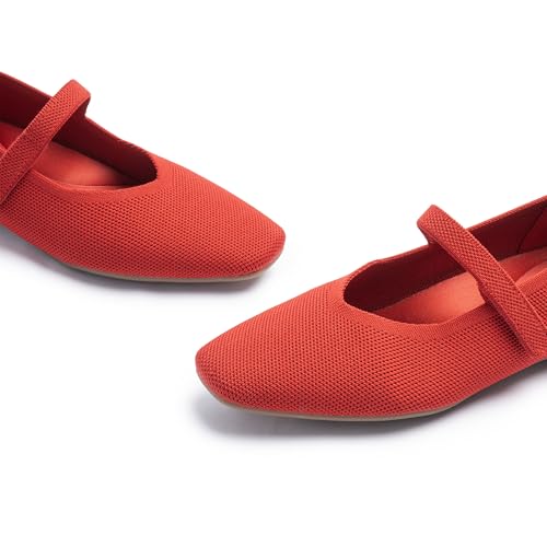 Image of Cusolemore Mary Jane Flat Shoes for Women with Arch Support and Concealed Low Wedge Heel, Comfortable Women Square Toe Ballet Flats Knit Dress Shoes