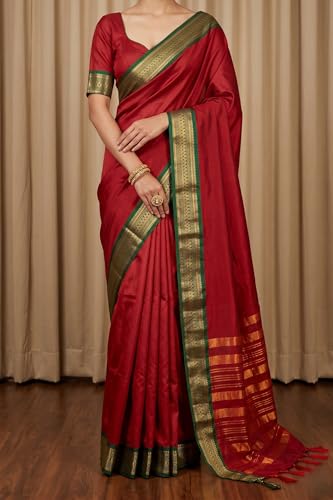 Image of SUPERLAXMI Womens Narayana Pattu Narayanpeth Cotton Silk Saree with unstitched blouse