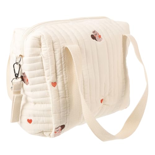 Abaodam Embroidered Cotton Diaper Bag Baby Stroller Tote Compact Portable Diaper Tote for Travel Outdoor Use, Medium Squirrel Design Backpack with Dual Straps for Moms