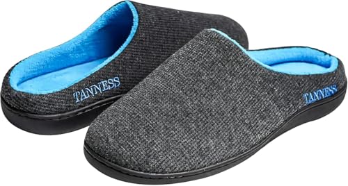 TANNESS Two-Tone Memory Foam Mens Slippers - Anti Sweat with Rubber Sole and Slip-On Closure - Perfect for Indoor, Outdoor and Summer Gifts - Mens Slippers (Size 10 and 11)