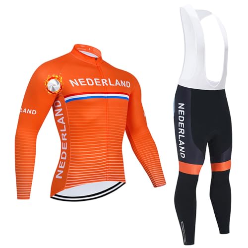 CXBNMA Traje Ciclismo Hombre para Invierno, Lana Térmico Ciclismo Maillot Mangas Largas con Culotte de Gel con Relleno
