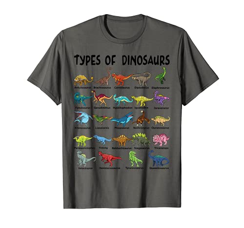 Tipos de Dinosaurios Dino Identificación para Mujeres Hombres Niños Camiseta