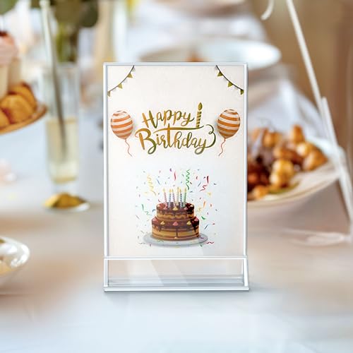 HIIMIEI Acrylic Sign Holders 4x6, Vertical Silver Frames, Clear Display Stand, Menu Flyer Picture Holder for Wedding Party Offices(6 Pack) - Thumbnail 6