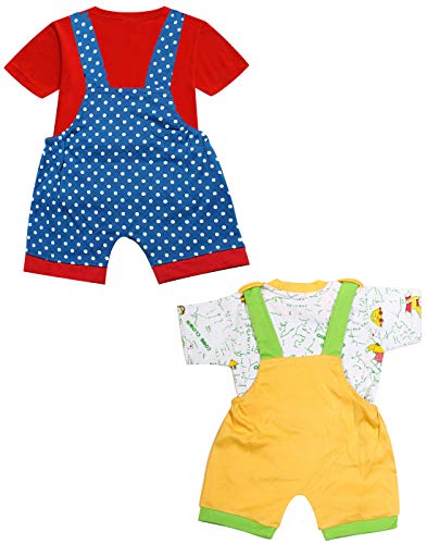 Image of babeezworld dungaree for Boys & Girls casual printed pure cotton-Pack of 2 (9101990001195; Multi Colour)