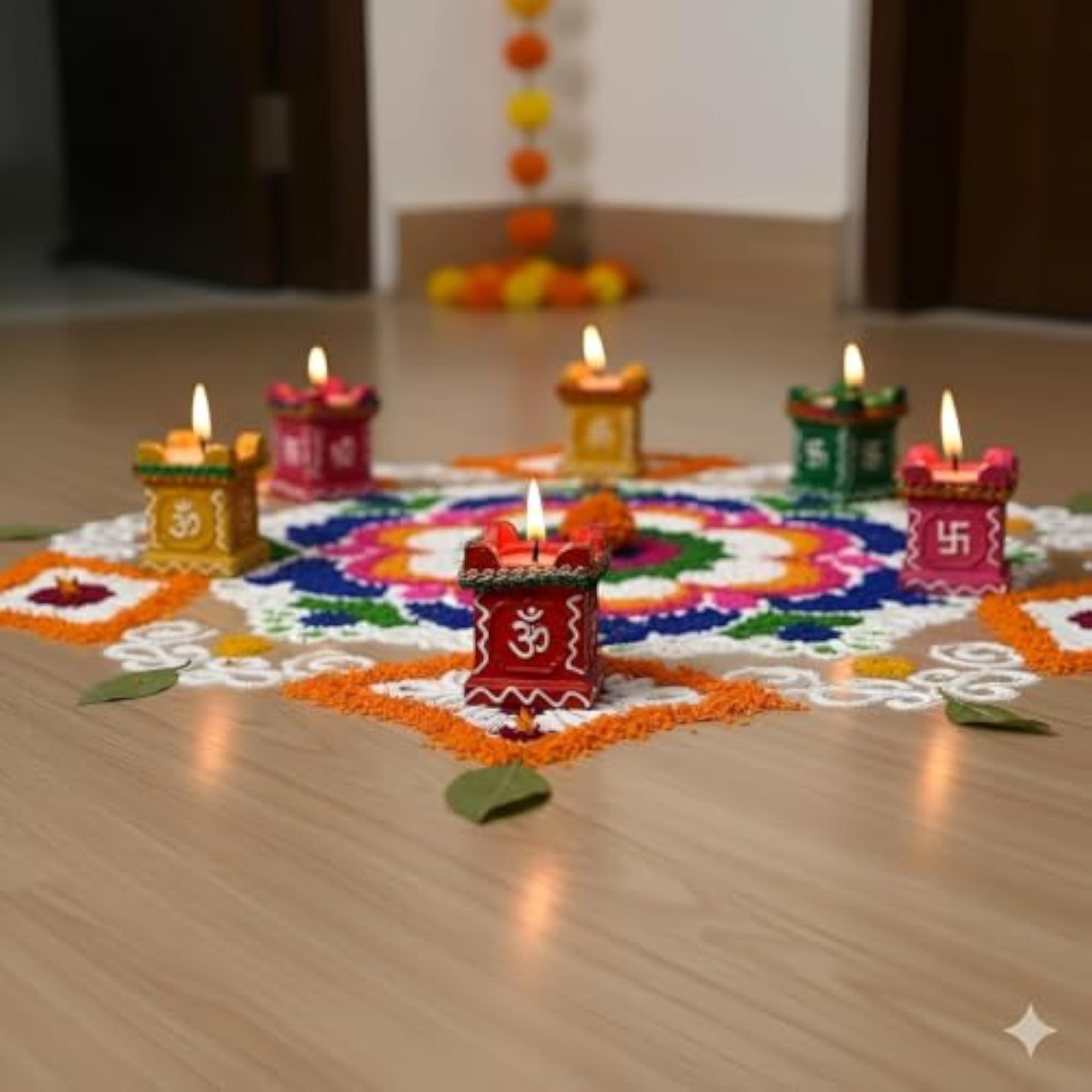 Tulsi Diya Decorative Candle Multicolour, Patchouli