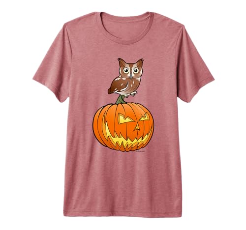 Halloween Owl & Jack-o-lantern | Cute Screech Owl & Pumpkin Premium Tri-blend T-Shirt