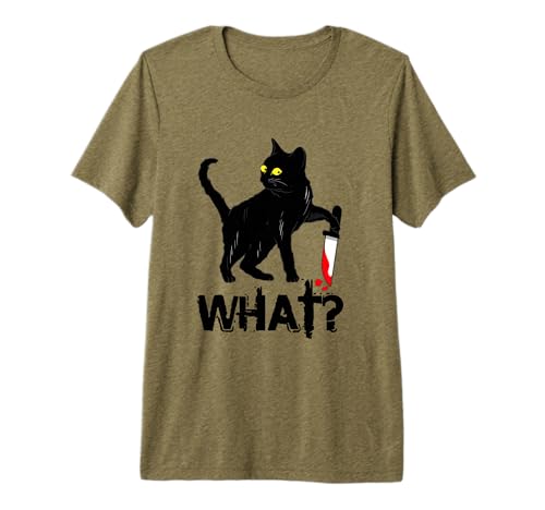 Cat What? Murderous Black Cat with Knife Halloween Premium T-Shirt