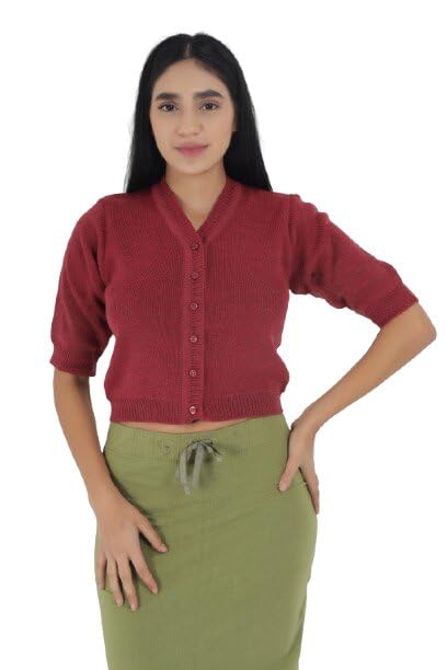 Image of Women Winter Wear V-Neck Half Sleeves Regular Fit Woollen Blouse