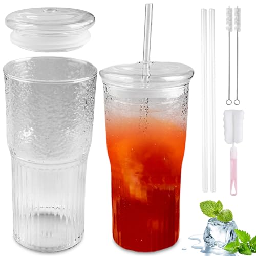 Asfrode Lot de 2 gobelets à thé à bulles de 650 ml, avec couvercle et paille, gobelets à emporter, gobelets à café, verres à café glacé, verres Mason, réutilisables