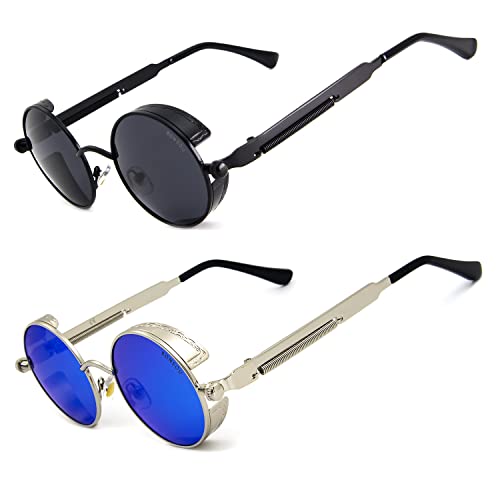 Image of RONSOU Steampunk Style Round Vintage Polarized Sunglasses Retro Eyewear UV400 Protection Matel Frame