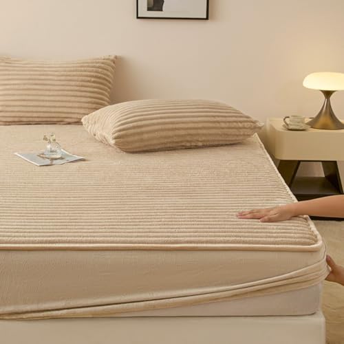LDLCYCN Kaki,120 * 200cmFULL, Épaissir Protecteur De Matelas Taille Queen King Couverture Matelas Lait Velours Feuille Montée avec Bande Élastique À 360° avec Poche Profonde De 10In