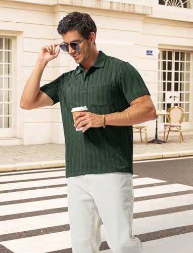 Image of TBMPOY Mens Casual Knit Polo with Pocket Textured Shirts Short Sleeve Classic Summer Vacation