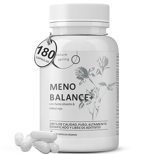 Meno Balance Complex – 180 Cápsulas Menopausia Alta Dosis – Fórmula Vegetal con Ñame Silvestre, Trébol Rojo y Valeriana con Hierro, Vitaminas B6, B12 y Ácido Fólico