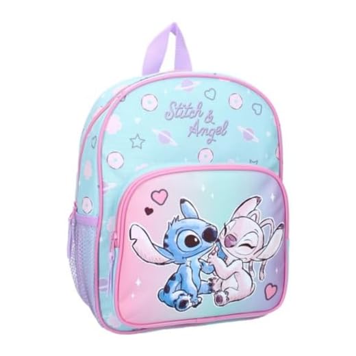 Mybagstory Stitch - Azul - Rosa - Niño - Escuela - Guardería - Guardería - Mochila para niña - Talla 29 cm - Tirantes ajustables - Idea de regalo, rosa, 29 cm