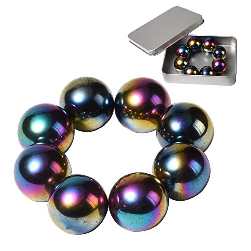 NICO SEE WONDER 1Inch 25mm Rainbow Magnetic Balls, 8Pcs Sphere Magnets Fidget Toys with Box, Hematite Magnetic Rattlesnake Egg.