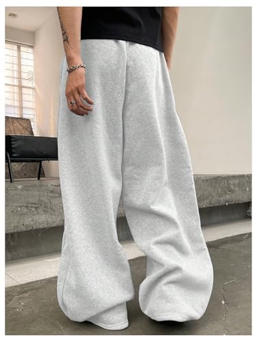 OYOANGLE Men's Baggy Sweatpants Drawstring Elastic Waist Loose Wide Leg Athletic Sweat Pants with Pockets2