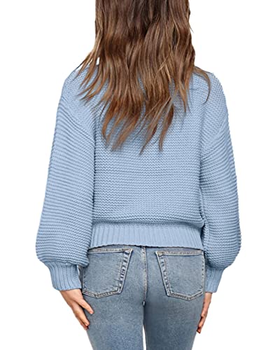 Imily Bela Girls Mock Neck Pullover Sweaters Casual Long Sleeve Knit Jumper Tops Blue #TOP1