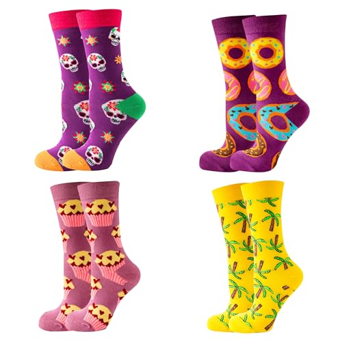 Calcetines Divertidos - Estilo Original y Creativo , Confortables y Cómodos, Ideal para Regalo - Calcetines para Hombre y Mujer (FR/ES, Letras, Talla única, Regular, Regular, 4, palmeras y cakes)