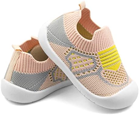 PHIXON Baby First Walking Shoes Baby Toddler Sock Shoes Baby Trainers Infant Toddler Boys Girls Shoes Breathable Soft Sole Non Slip Toddler Sneakers Indoor Outdoor Baby Toddler Slippers Yellow-Pink