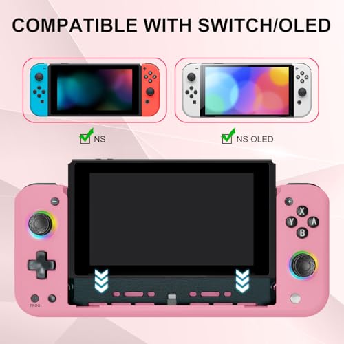 BUERTT Switch Controller for Nintendo Switch/OLED,Hall Effect One-Piece Joypad Controller Replacement for Switch Pro Controller,Full-Size Ergonomic Handheld Mode Controller with RGB/Programming,Pink