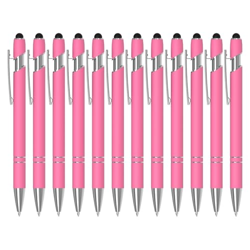Actsun 12 Pack Pink Stylus Pens, 2-in-1 Ballpoint Pen with Metal Stylus Tip for Touch Screens, 1.0 mm Black Ink Smooth Writing Pens for Office, School, Gift (12 PCS, Pink)