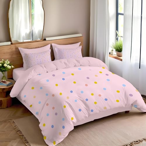 Housse de couette 200x200 rose clair en microfibre avec ses deux taies d'oreiller - 3