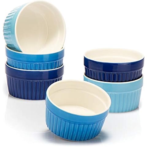 COM-FOUR® 6x Moldes para soufflé de cerámica para el horno en tonos azules Cover