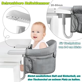 Froadp Seggiolino da Tavolo Pieghevole Bebè con Cinghie di Fissaggio Sicure per Casa o in Viaggio Mesi Bambini Seggioloni Portatile con Barre di Montaggio Regolabili Adatto dai 6 ai 36 (Grigio)