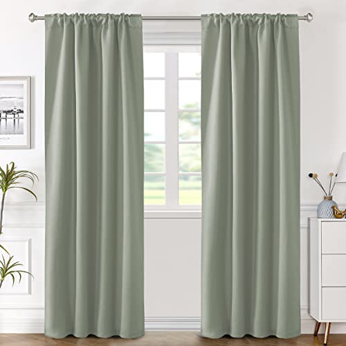 Image of H.VERSAILTEX Blackout Curtains Thermal Insulated Window Treatment Panels Room Darkening Blackout Drapes for Living Room Back Tab /Rod Pocket Bedroom Draperies (2 Panels, Light Sage, 42 x 84 Inch)